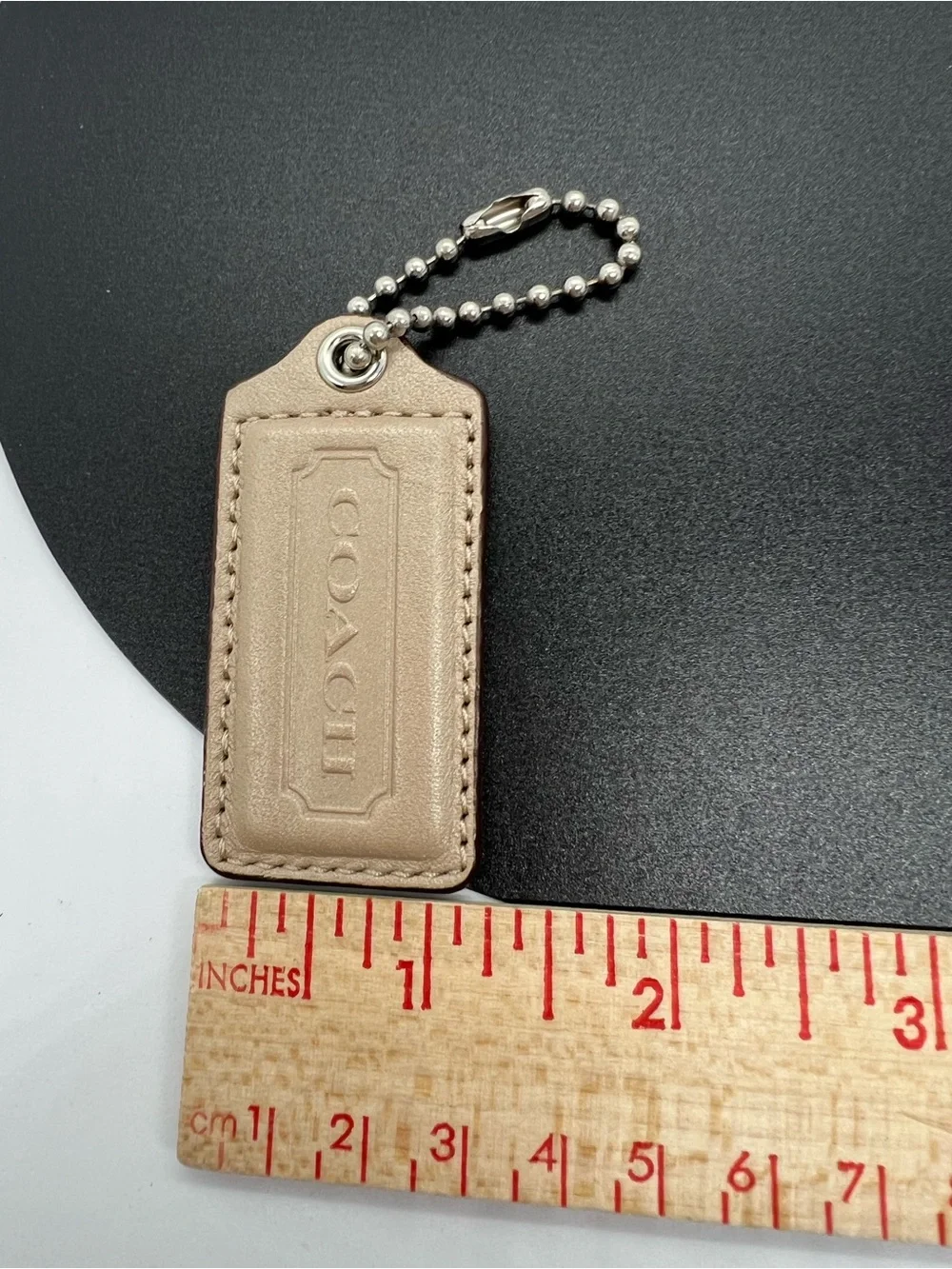Coach Leather Hangtag Keychain Beige Tan Bag Charm Fob Logo Authentic EUC